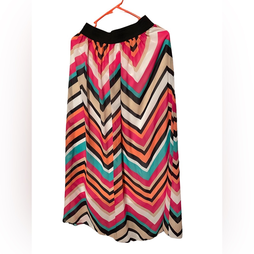 EUC long sheer paneled multicolored maxi skirt